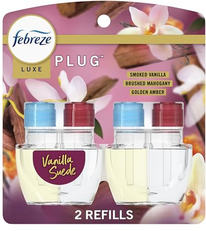Febreze Plug In Air Freshener, Odor-Fighting Scented Oil Refill, Vanilla Suede Scent, 2 Refill