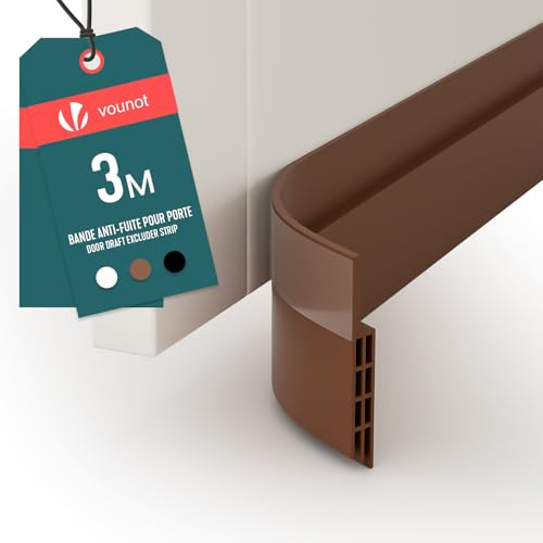 VOUNOT® Paraspifferi Sottoporta Tagliabile 300 cm, Paraspifferi Porta Blindata Antispiffero, Isolamento Termico e Acustico Antirumore, per Porta d’Ingresso e Casa, Marrone