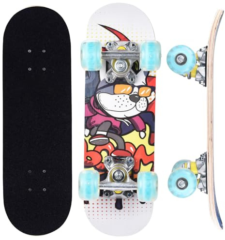 ERNAN Skateboard Completo per Principianti. Skateboard completo da 17 * 5 pollici. Double Kick Deck Concavo con 7 strati per ragazzi, ragazze (puppy)