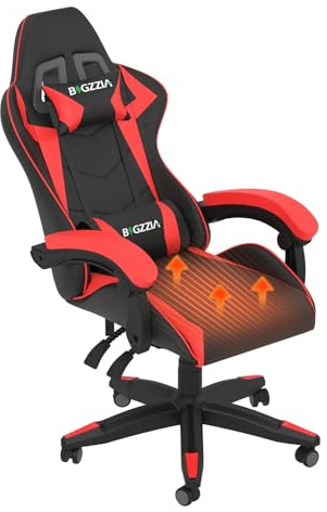 Racingreat Sedia Gaming con Cuscino Riscaldante, Sedie da Gioco Ergonomiche con Cuscino e Supporto Lombare, Sedia da Computer Regolabile in Altezza per Adulti (con cuscino riscaldato, Rosso)