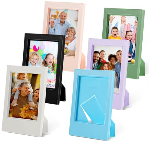 6 Pcs Mini Picture Frames 2x3 Inch, Colorful Photo Frames for Instax Mini Film, Small Plastic Photo Wallet Sized Frame with Stand for Home Office Decor