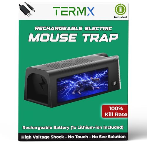 TERMX Rechargeable Electric Mouse Trap Zapper with Powerful Voltage, Effective Electronic Mouse Traps Indoor for Home, No-Touch Disposal, Reusable Mice Catcher for Kitchen, Living Room, Garage