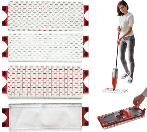 Wischmopp Bezug, Wischer mit Sprühfunktion 4X für Vileda Bodenwischer Ersatzbezug, Wischmopp Ersatz Mikrofaser Set 14cm*46cm für Vileda Mop Ersatz, 2in1 Mop Ersatz,Staubwischer