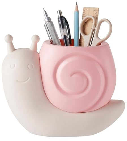 Förtjusande snigelformad söt pennhållare för skrivbord, bred öppning sminkborste organiserare och pennhållare, skrivbordsdekor för kontor, hem, konsttillbehör, Kawaii stil 1