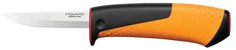 Fiskars Handwerkermesser inklusive Holster mit integriertem Messerschärfer | Gesamtlänge: 20,9 cm, Schwarz/Orange/Rot, 1023620