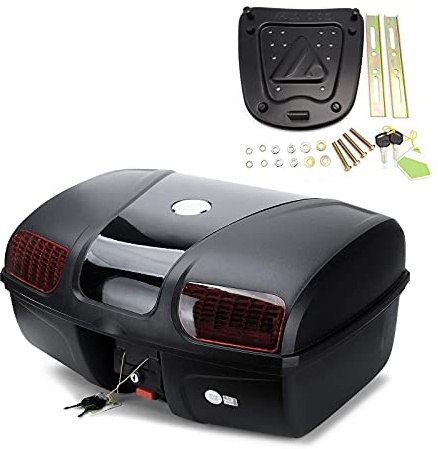 Mingting Universal Motorcycle Rear Top Box Tail Trunk Luggage Case,47 Litre Hard Case with Mounting Hardware, Black