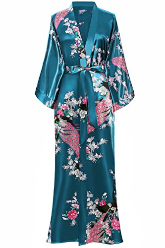 BABEYOND Babyond - Accappatoio da donna, maxi, lunghi, kimono, da spiaggia, motivo pavone, stampa a maglia, kimono champagne Taglia unica (Smeraldo)