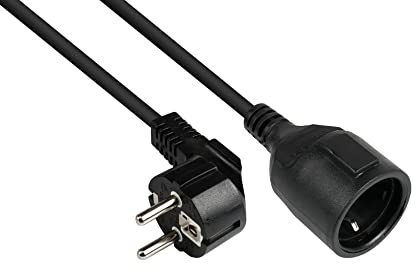 Good Connections Netzkabel-VERLÄNGERUNG - 10 m - Schutzkontakt-Stecker Typ E+F (CEE 7/7, gewinkelt) an Buchse Typ F (CEE 7/3, gerade) - KUPFERLEITER CU - 1,50 mm² - STROMKABEL-Verlängerung - SCHWARZ