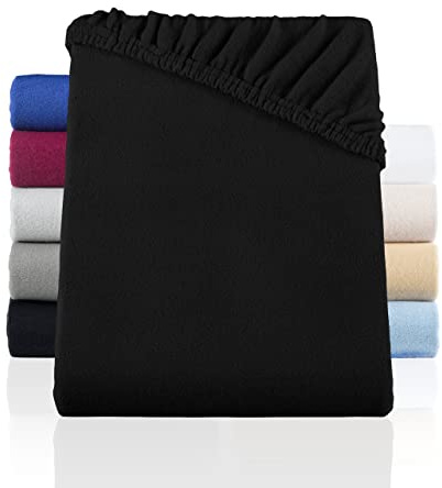 BaSaTex Spannbettlaken, 200x220 cm, Schwarz | für Wasserbetten, Winter Thermo Fleece und Boxspringbetten, wärmendes plüsch Spannbetttuch, flauschiges Bettlaken