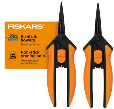 Fiskars Pruning Snips - 6 Garden Shears with Comfort Grip and Spring Action - Sharp and Precise Non-Stick Steel Blades - Quality Pruning Shears for Plants in Grow Tents and Hydroponics - 2 Pack