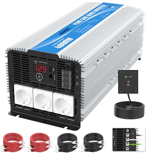 GIANDEL 4000 W växelriktare 12 V till 230 V ren sinus spänningsomvandlare, kompatibel med LiFePO4 för hem, husbil, camping, off-Grid solström power inverter med fjärrkontroll