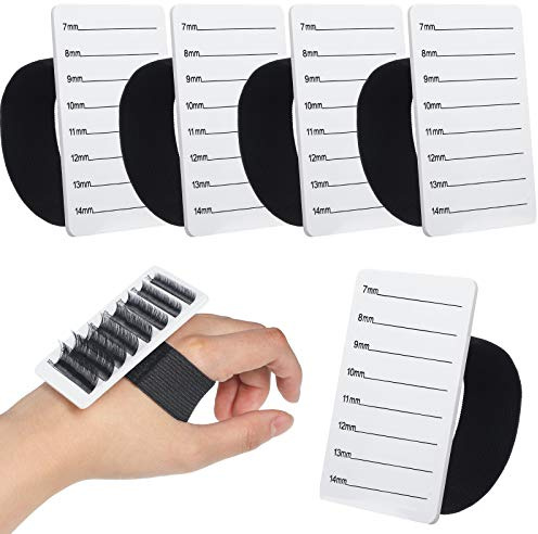 Maitys 6 Pieces Eyelash Extension Hand Plate Lash Holder Eyelash Extension Pallet Stand Holder Tray Tools with Adjustable Wrist Strap Strip for Makeup Lash (7-14 mm)