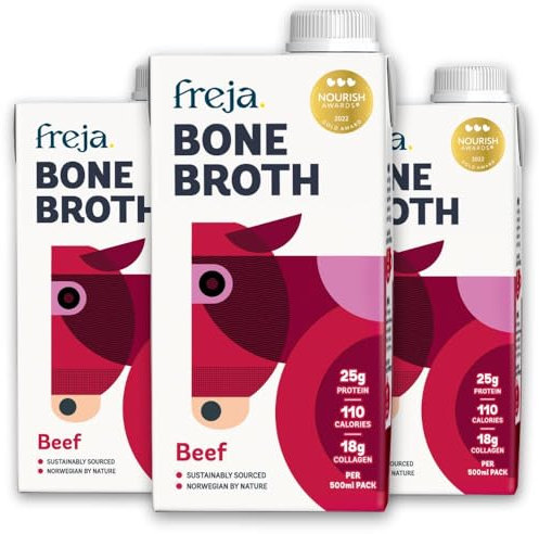 Beef Bone Broth | Grass-Fed | Collagen, Protein & Amino Acids | Low Carb, Keto & Gluten Free | Clear Liquid Broth, not Beef Stock Cubes, Powder or Concentrate | 3 x 500ml