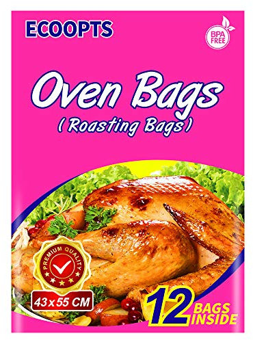 ECOOPTS Sacchetti da forno di grandi dimensioni per arrostire pollo, carne, prosciutto, frutti di mare, verdure, 12 sacchetti (43 x 54 cm)