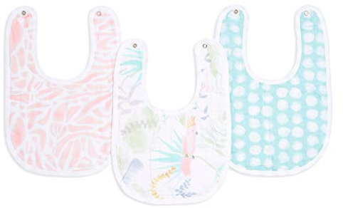aden + anais™ essentials - Babero para bebé con botones de presión, 100% muselina de algodón, supersuave y absorbente para bebés, recién nacidos y niños pequeños, paquete de 3 unidades tropicalia