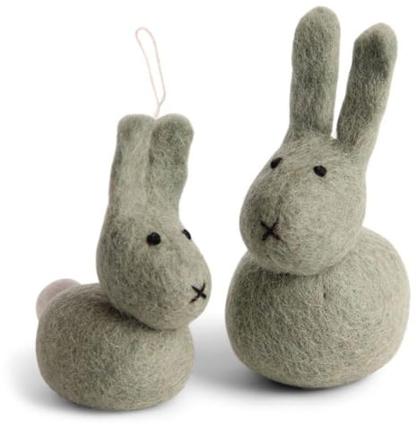 Gry & SIF Osterhasen Anhänger aus Filz, Handmade, Fairtrade, nachhaltige und natürliche Osterdeko aus 100% Schurwolle | Hasen Duo, Grün