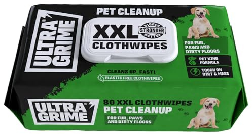 UltraGrime Pet Cleaning Wet Wipes for Dogs & Cats - Extra Large Dog Wipes for Paws, Eyes & Ears - Gentle Pet Grooming Wipes for Everyday Cleaning – (Pack of 80)