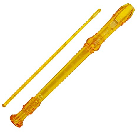 A-Star Sopran-/Descant-Schulblockflöteninstrument, englische/barocke Griffweise – Tonart C mit Lerntabelle, Tasche, Putzstock – Gelb