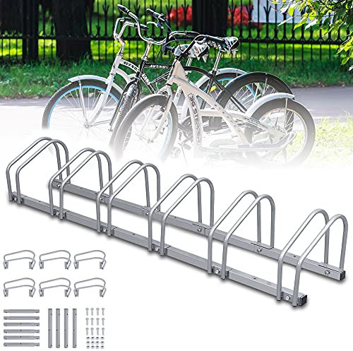 Yakimz Fahrradständer für 6 Fahrräder 35-55 mm Reifenbreite Mehrfachständer Aufstellständer Radständer Bodenständer, Fahrradständer Mountainbike, HBT: ca. 26 x 160 x 32 cm, Silber