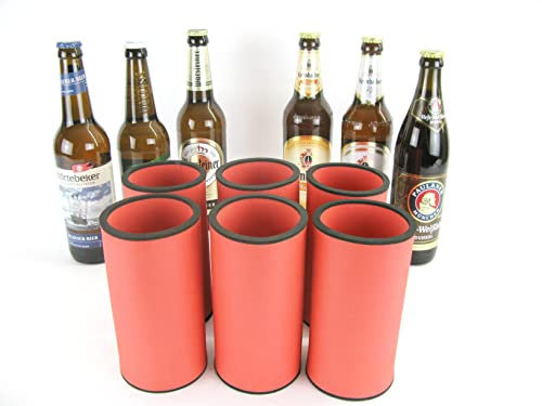 6 high-quality coolers made of 5-6 mm thick neoprene for 0.5 L bottles in the colours black, yellow, green, blue, red and orange (6 orange bottle coolers)