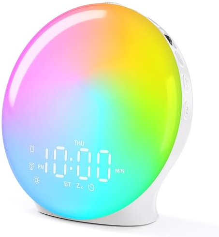 Wake Up Light Sunrise Alarm Clock with 17 Nightlights, Alarm Clocks for Bedbrooms Sound Machine with 5W Bluetooth Speaker, 25 Soothing Sounds, SleepTimer, Dual Alarms, FM Radio, Gift for Kids, Adults