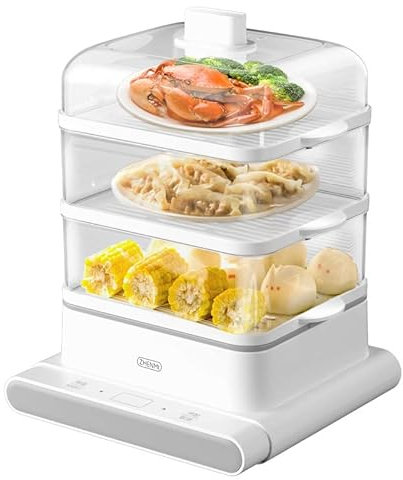 Vaporiera per alimenti Capacità 12 litri, Vaporiera elettrica a 3 livelli, Appuntamento 12 ore, Fornello da 800 W per riso/verdure/carne/pesce, Cucina pasti sani per tutta la famiglia