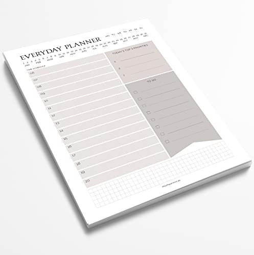 Tagesplaner DIN A5 | Modern Minimalist Block mit 50 Blatt | To-Do-Liste | Timer | Stundenplan | Büro | Notizblock | Mealplan | englisch