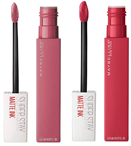 Maybelline New York SuperStay Matte Ink Lip Tint Farbe 15 Lover + SuperStay Matte Ink Lip Tint Farbe 80 Ruler - 2 Lippenstifte mit spitzem Applikator
