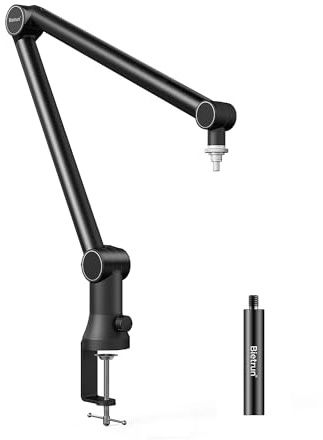 Galgenmikrofonarm für Shure SM7B/MV7/Blue Yeti, 2024 Neue verbesserte Mikrofon-Tischhalterung mit versteckter Kabelrinne und Verlängerungsrohr, universeller, robuster Pro-Metal-Blue-Yeti-Galgenarm