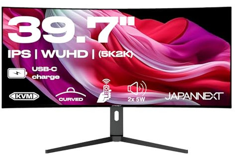 JapanNext PC-Monitor 39,7 Zoll IPS 5K2K WUHD (5120x2160) | HDR & KVM | Aufladen über USB-C (65W) Neigungsverstellung Integrierte Lautsprecher | G-Sync/FreeSync | 2 Jahre Garantie | JN-5X40