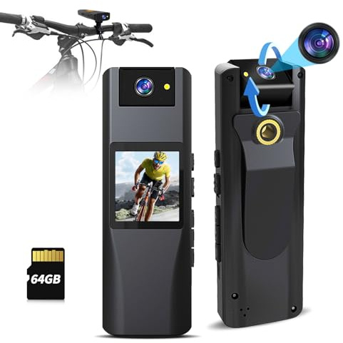 CAMMHD 2K/1440P Body Cam avec Audio et Vidéo Objectif Rotatif à 180 ° 7 Heures Body Caméra Enregistreur de Police pour la Vidéographie Quotidienne Surveillance de la Sécurité（64GB）