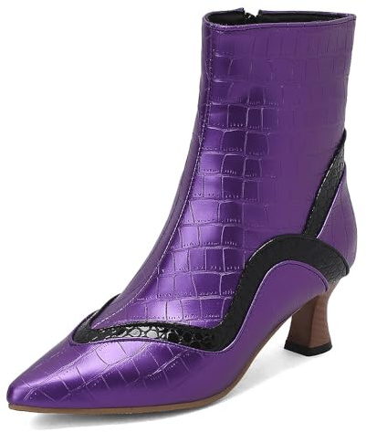 REKALFO Bottines habillées pour femmes Bottines courtes Fermeture éclair Bout pointu Talon évasé Chaussures mignonnes confortables et décontractées Violet 39.5 EU