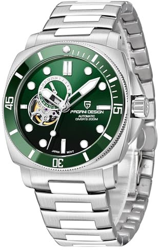 Pagani Design Tourbillon Uhren für Männer Mechanische Armbanduhren, Herren Automatikuhr Skelett Zifferblatt Casual Sports Nylon Lederarmband