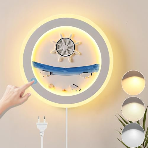 KZT LED Wandlampe mit Touch Schalter Dimmbar Wandleuchte mit Stecker Kinder Nachtlicht 26W Modern Acryl Wandbeleuchtung Madchen Junge Nachttischlampe für Kinderzimmer Babyzimmer Schlafzimmer Deko (B)