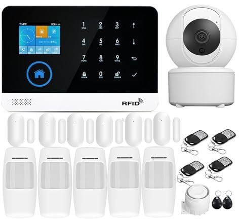 DELURA Alarm System Tuya APP Wifi Wireless Home Burglar Security Alarm System Integrated Via WIFI IP Camera With Flashing Siren Zero false positive rate (Color : Set K)