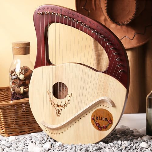 ZORZA 16/24 Metallsaiten Lyre Harp Tragbares Leier-Saiteninstrument Leierharfe Saiteninstrument mit Stimmschlüssel Saiten Mahagoni Backboard Für Anfänger Leier Harfe,006,24 Strings