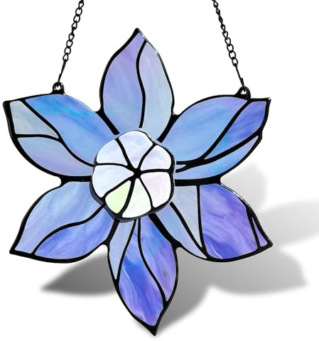 DASTOLL Buntglas-Fensteraufhängung – lila Blumen, Buntglas-Dekoration, Sonnenfänger für Innenfenster, Blumen-Sonnenfänger, Geschenk für Mutter, Oma, Tante