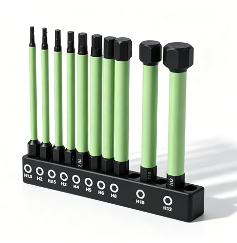 Uadme 10Pcs H1.5-H12 Allen Key Drill Bit Set, 100mm Magnetic 1/4 Hex Shank | S2 Alloy Steel, Secure Screw Holding, Impact Rated, for Furniture Assembly, Power Tool Compatible