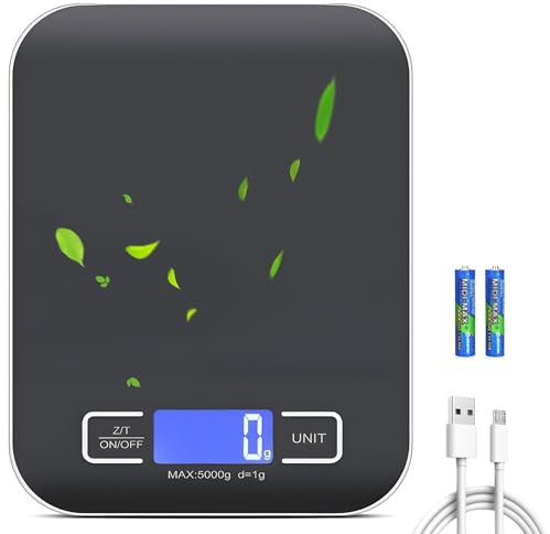 Balance de cuisine numérique : 10 kg/1 g, rechargeable par USB, avec écran LCD et fonction tare - Balance de cuisine professionnelle multifonction avec câble de charge
