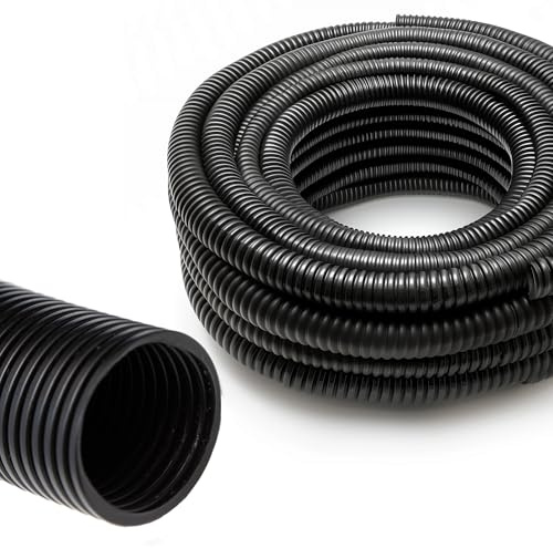 VIALIA Kabelschutzschlauch ungeschlitzt 2m x 22mm, Flexibles und UV-beständiges Wellrohr aus Polypropylen, stabil und biegfest, Temperaturbereich -40°C bis 130°C, schwarz