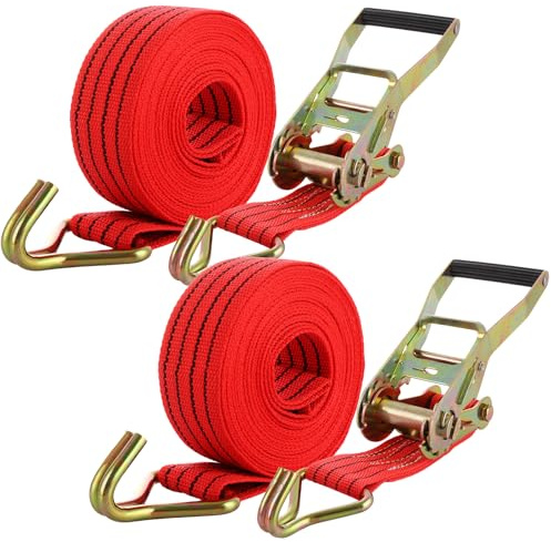 YAYODS Ratchet Straps with Hooks, 5cm x 6m Heavy Duty Ratchet Straps, 4400lb Break Strength, Ratchet Tie Down Straps for Motorcycle, Trucks, Trailer, Cargo (Red)