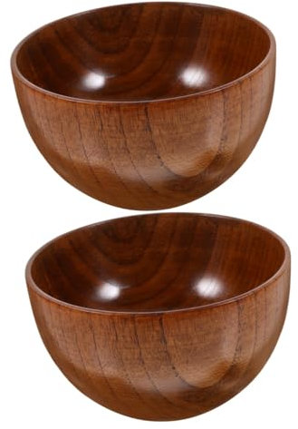 TOPBATHY 2stücke Holzschüssel Japanisch Stil Runde Holz Schüssel Für Suppe Salat Und Reis Multifunktionale Servierschüssel Aus Holz Für Familienessen