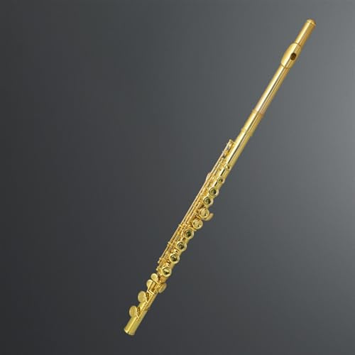 Professionelle Querflöte Gold 16 Geschlossene Löcher 17 Offene Löcher Flöte Gebogene Tasten + E-Taste Geteilte Flöte C-Taste Anfänger Professionelle Qualität Testleistung(16 Hole)