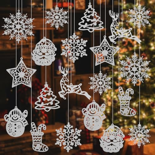 Schneeflocken Anhänger, 42 Stück Weihnachtsbaumschmuck, Weihnachtsbaum Anhänger, Schneeflocken Weihnachten Deko, Hängende Ornamente für Weihnachtsfeier, Christbaumschmuck