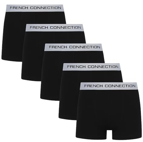 French Connection Boxers Homme – Coffret Cadeau 5 Pièces, sous-vêtements en Coton Stretch Premium, Respirants et Confortables, Noir, FC51, M