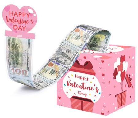 Valentinstag Überraschungsbox,DIY Geldgeschenke Geld Geschenkverpackung Spardose mit Karte Herausziehen,Spardose für Geld Geschenk Ideen,romantisches Ballonherz Geschenke Box für Bargeld(rosa)