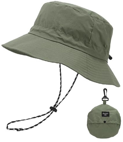 FYting Bucket Hat,Sombrero Mujer Verano,Gorro Pescador Hombre,Resistente A la Lluvia |Protector Solar |Secado Rápido |Sombrero para El Sol Plegable para Playa,Piscina, Camping,Viajes (Verde Militar)