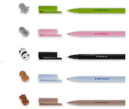 kit di 5 Penne Gel con Animaletto Decorativo Rimovibile e Ricombinabile, Evita il Rotolamento Punta Fine 0,5 mm COMPATIBILI CON PENNE LEGAMI