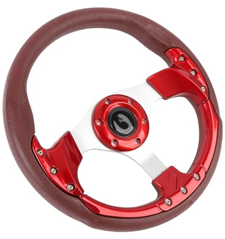 Volante in Stile, Look Sportivo 13 Pollici di Sterzo Universale in Pelle PU per Veicolo con Adattatore a 6 Buche (rosso)