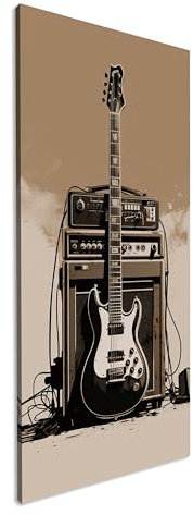 Rockige Nostalgie – E-Gitarre und Verstärker im Retro-Stil. Panorama-Format 120x60cm Effekt:Sepia XXL Kunstdruck Motiv auf Holzrahmen/Leinwandbild/Wandbild/Wohnzimmer Dekoration